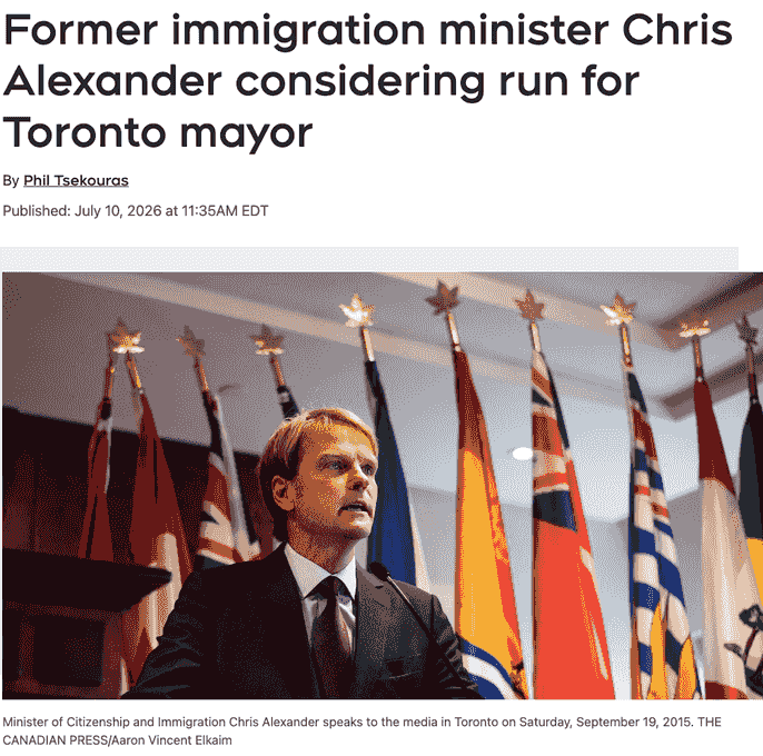 前联邦移民部长考虑竞逐多伦多市长，邹至蕙遇劲敌！