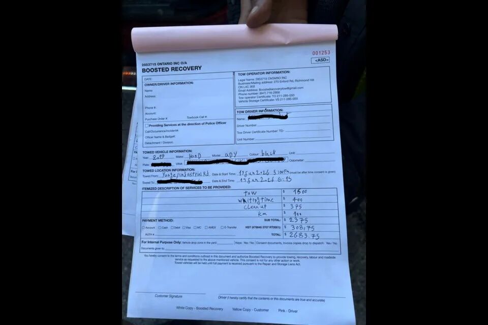 套路！大多伦多华人车祸现场遭“天价拖车”，1.7公里收费$2,700
