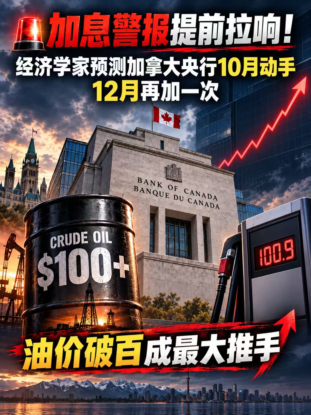 加息警报提前拉响！经济学家预测加拿大央行10月动手，12月再加一次——油价破百成最大推手